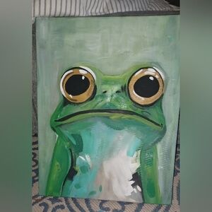 Green Frog Canvas Art Original Acrylic